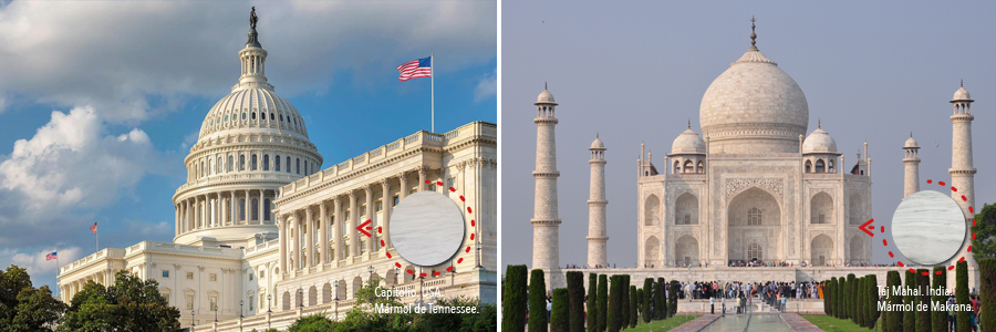 Capitolio y Taj mahal con piedras patrimonio mundial